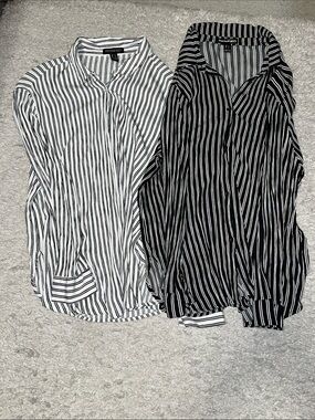 Streetwear Society Black & White Striped Button-Down Tops (2)